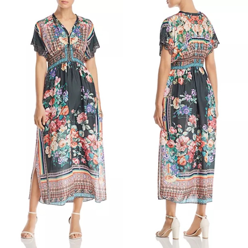 JOHNNY WAS Brenda Silk Floral Maxi Dress Size L